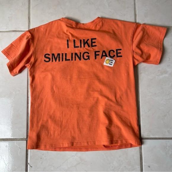 Smily face t-shirt with beads, orange - Picture 4 of 5